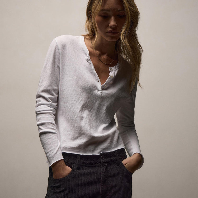 Slub Jersey Long Sleeve Henley in White | James Perse Los Angeles