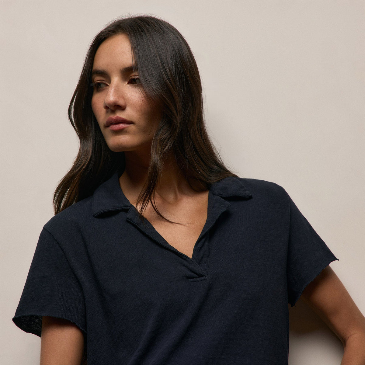 Slub Jersey Open Polo in Classic Navy | James Perse Los Angeles