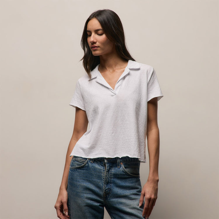 Slub Jersey Open Polo in White | James Perse Los Angeles