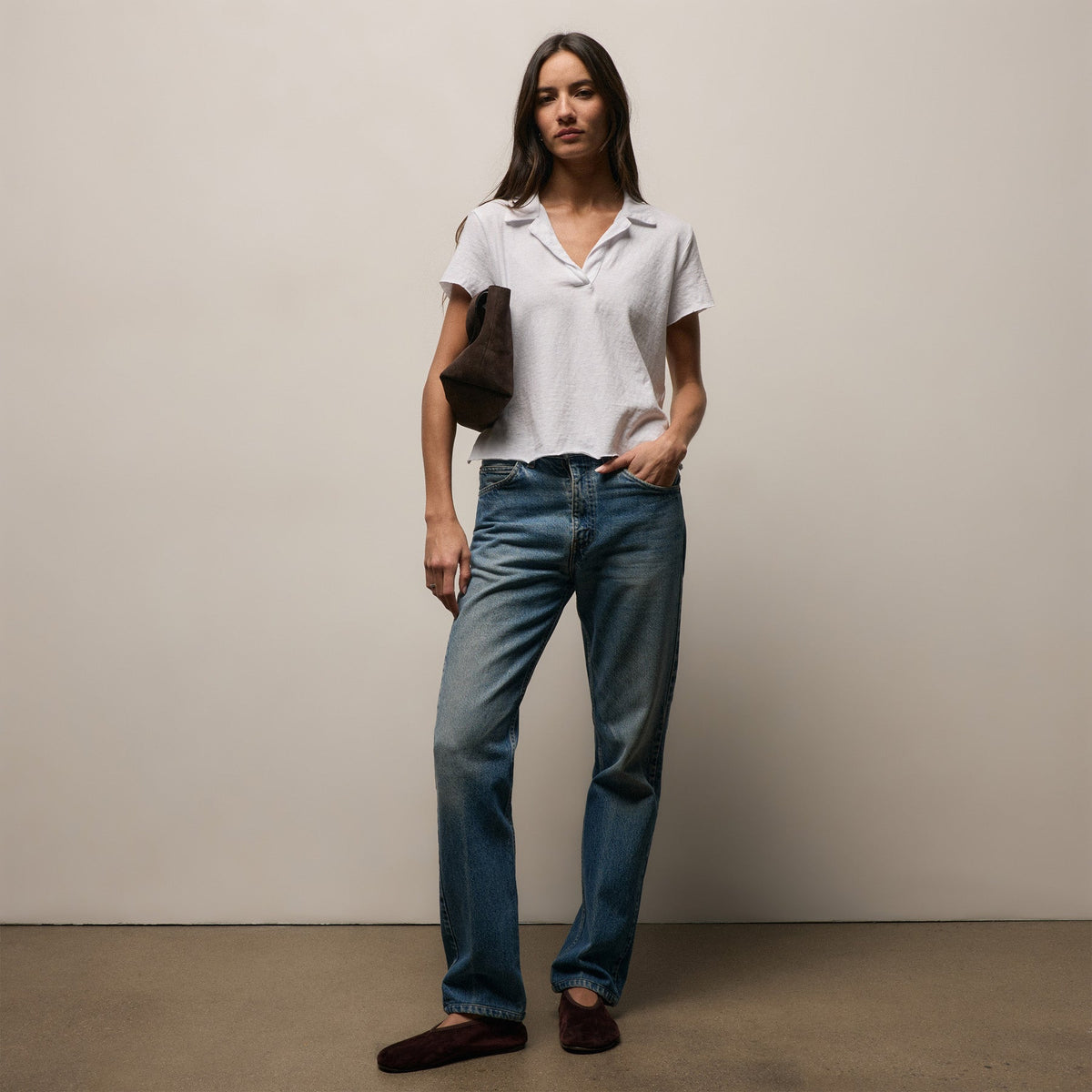 Slub Jersey Open Polo in White | James Perse Los Angeles