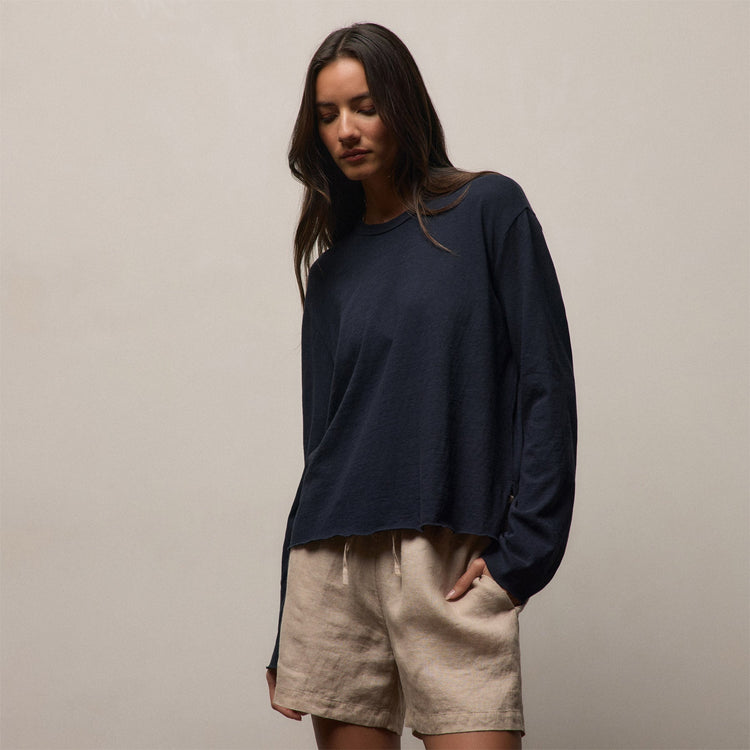 Slub Jersey Long Sleeve Tee in Classic Navy | James Perse Los Angeles
