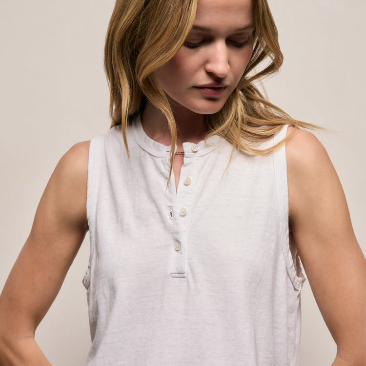 Slub Jersey Henley Tank - White
