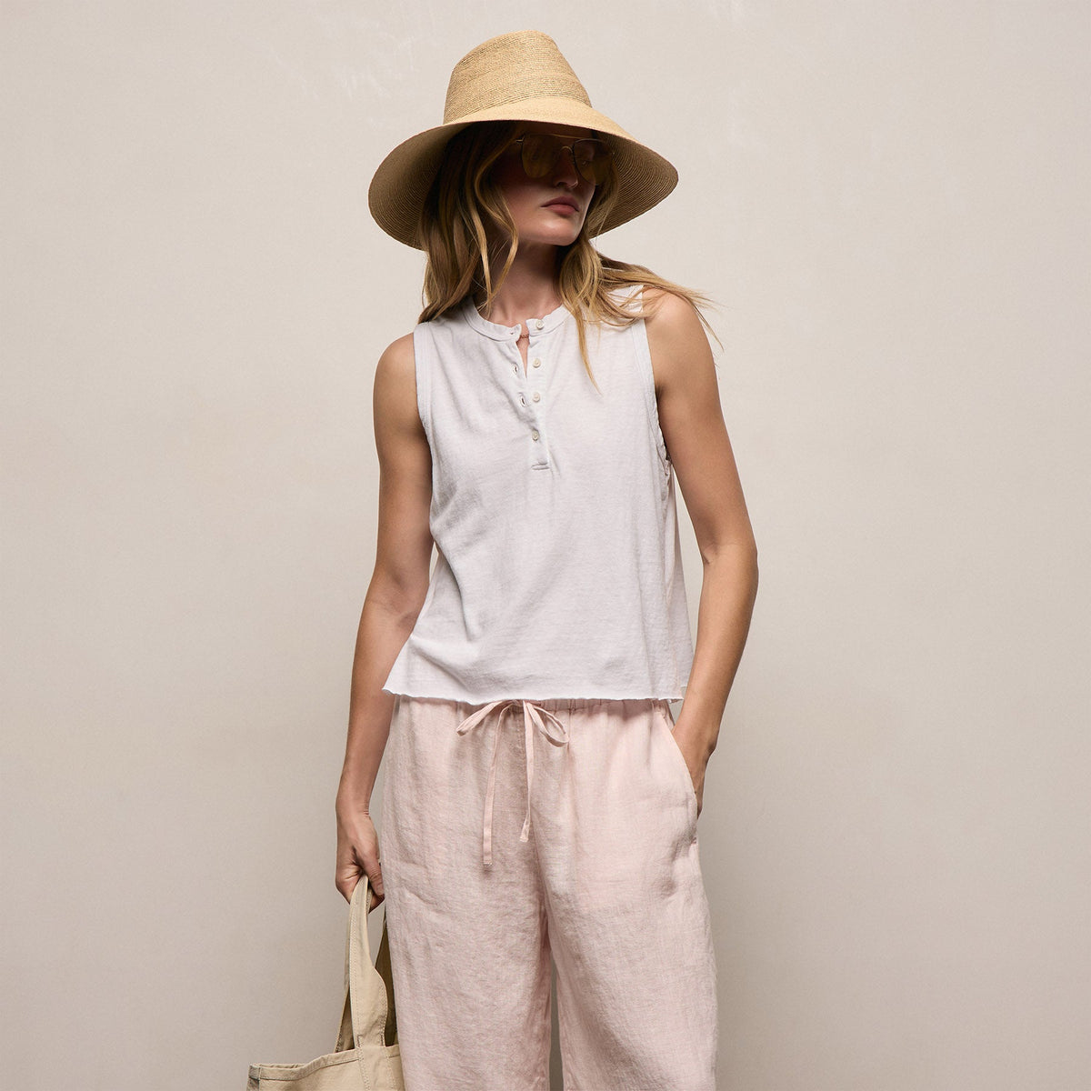 Slub Jersey Henley Tank - White
