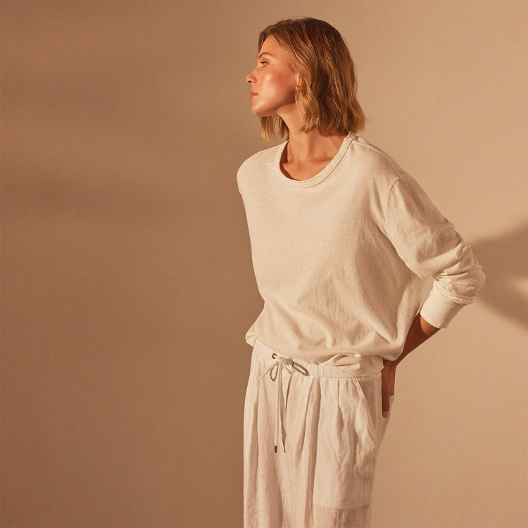 Long Sleeve Boxy Slub Top in White | James Perse Los Angeles