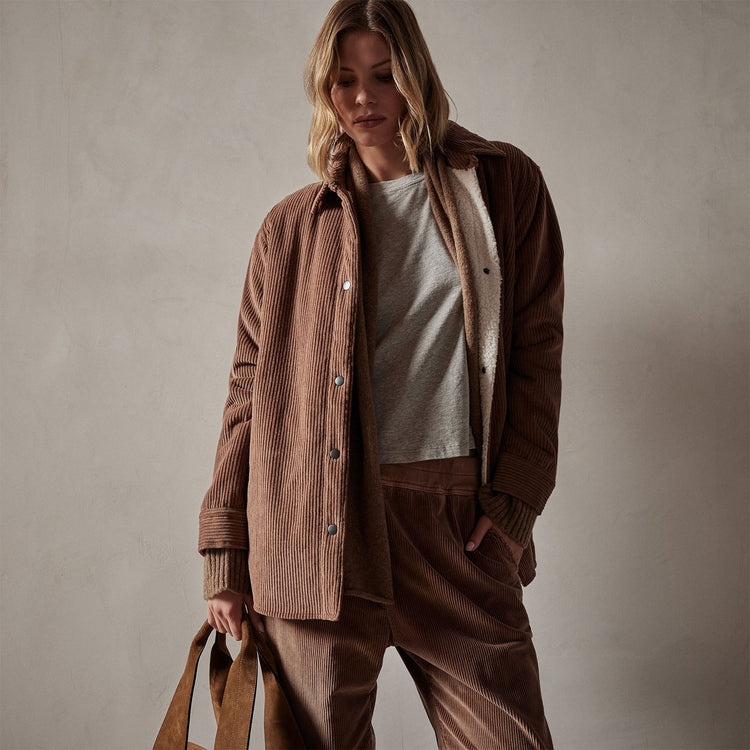 Sherpa Lined Oversized Corduroy Jacket in Chestnut | James Perse Los Angeles