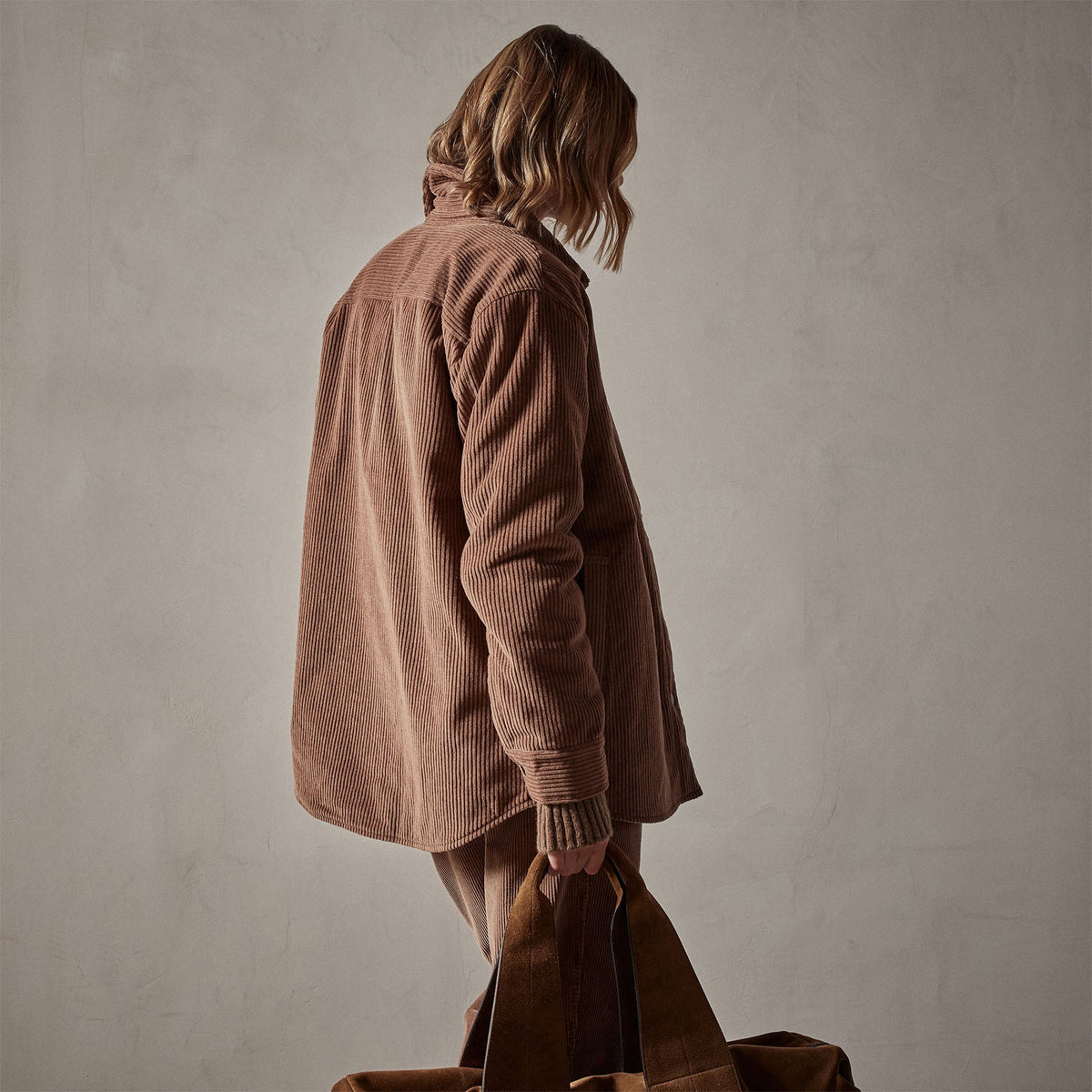 Sherpa Lined Oversized Corduroy Jacket in Chestnut | James Perse Los Angeles