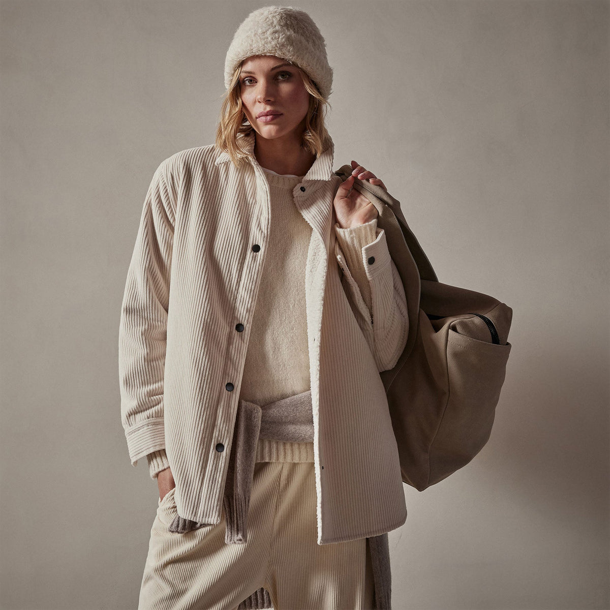 Sherpa Lined Oversized Corduroy Jacket in Canvas | James Perse Los Angeles