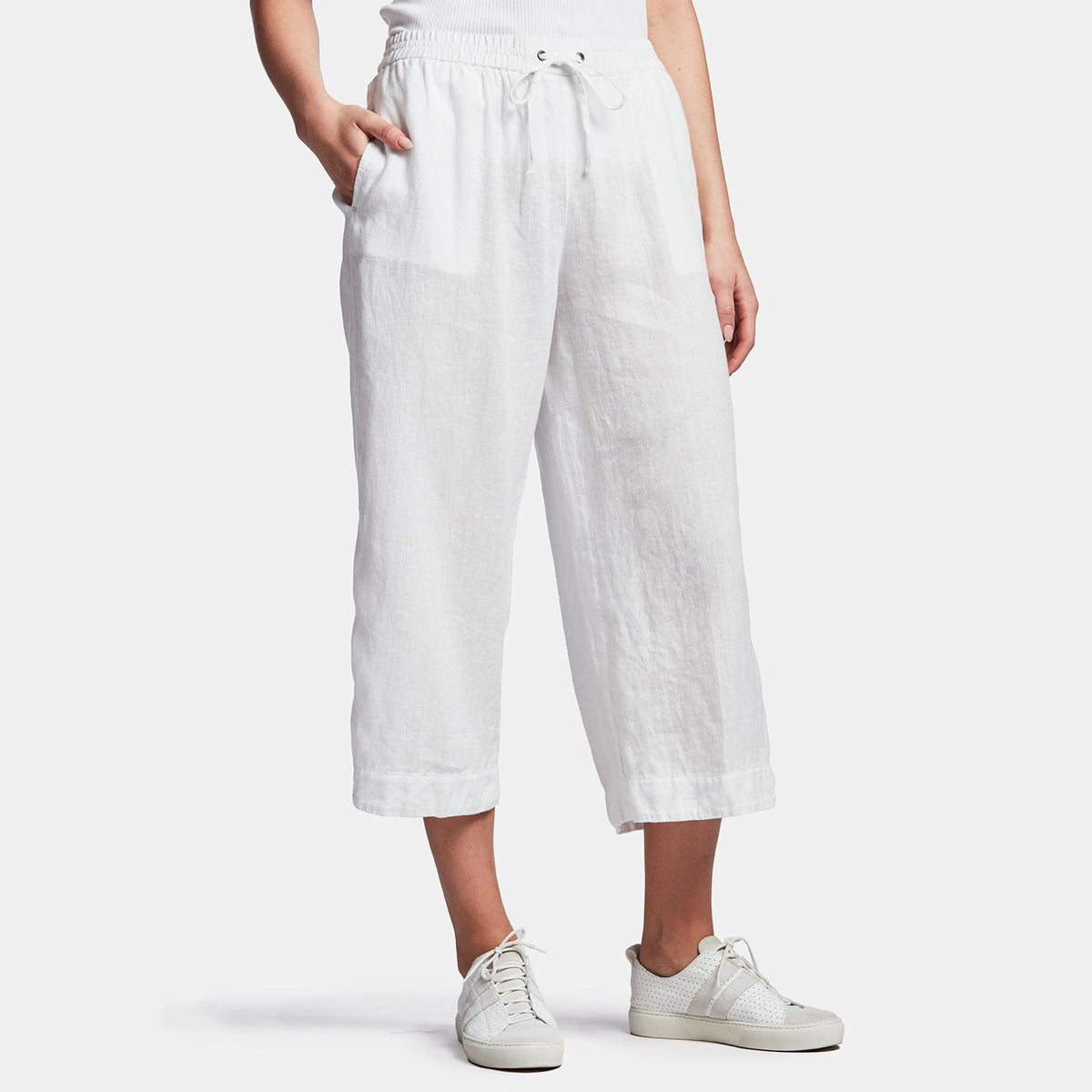 Linen Cropped Pant In White | James Perse Los Angeles