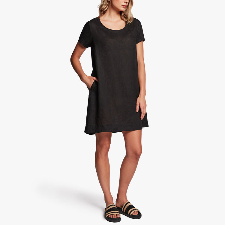 Linen Back Pleat Shift Dress In Black | James Perse Los Angeles