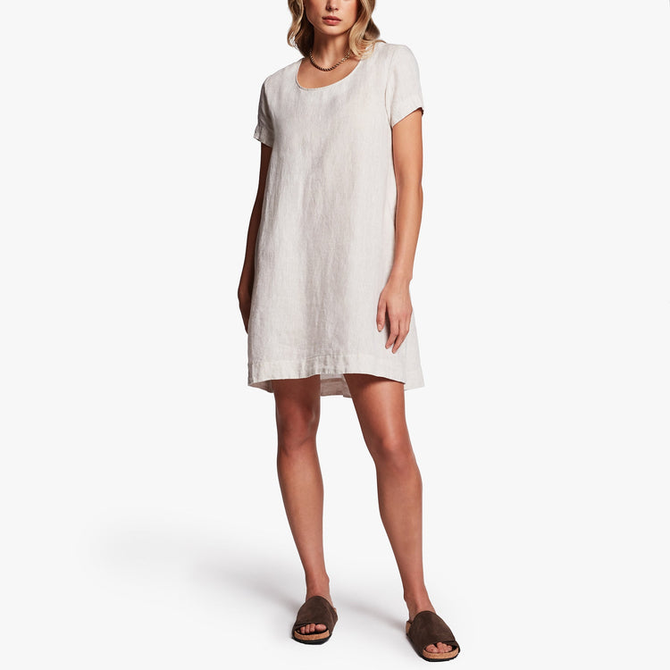 Linen Back Pleat Shift Dress In Wheat | James Perse Los Angeles