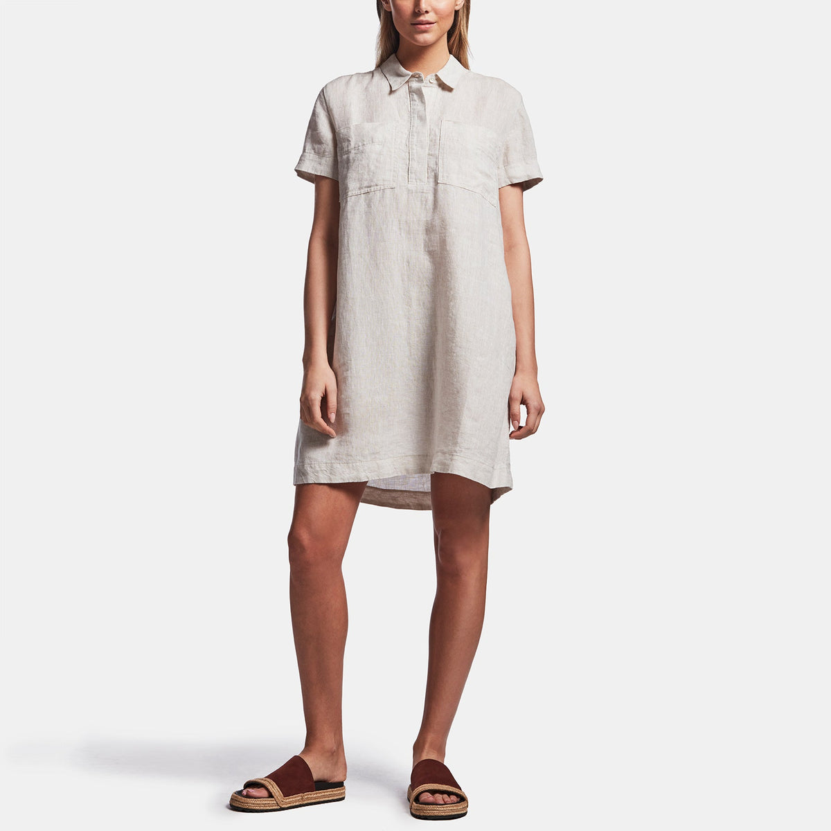 Linen Pocket Shirt Dress In Wheat | James Perse Los Angeles