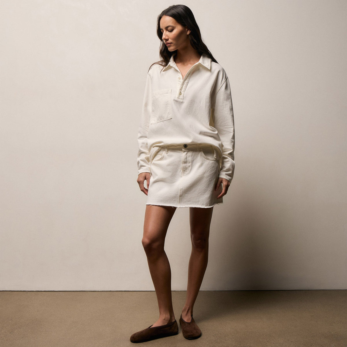 5 Pocket Denim Mini Skirt in Coastal Cloud | James Perse Los Angeles