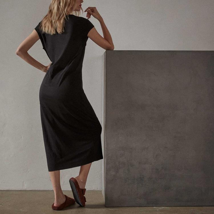 Deep V Double Layer Dress in Black | James Perse Los Angeles