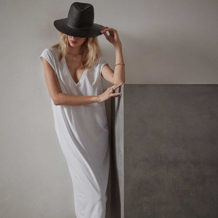Deep V Double Layer Dress  in White | James Perse Los Angeles