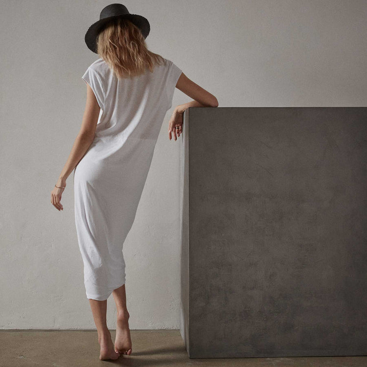 Deep V Double Layer Dress  in White | James Perse Los Angeles