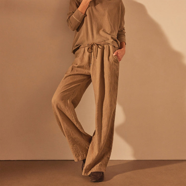 Wide Leg Relaxed Linen Pant in Cashew Pigment | James Perse Los Angeles