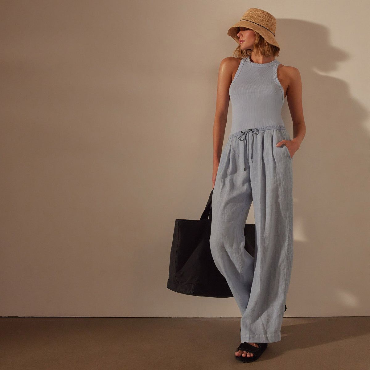 Wide Leg Relaxed Linen Pant in Open Sky Pigment | James Perse Los Angeles