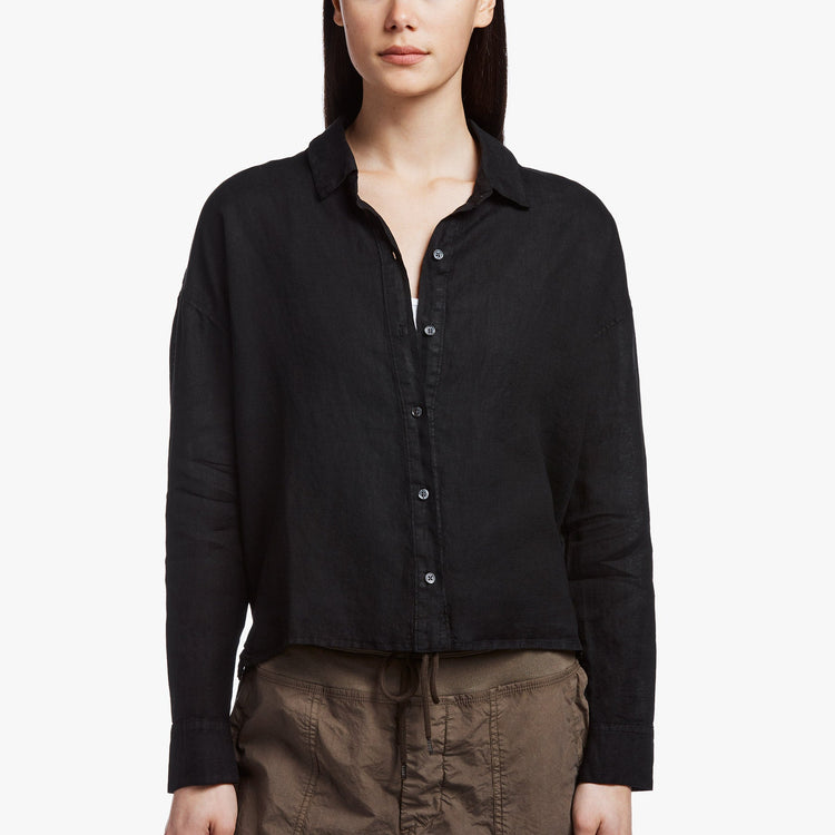 Canvas Linen Boxy Shirt In Black | James Perse Los Angeles