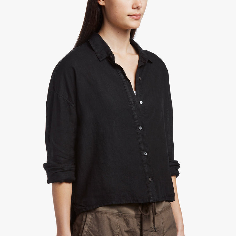 Canvas Linen Boxy Shirt In Black | James Perse Los Angeles