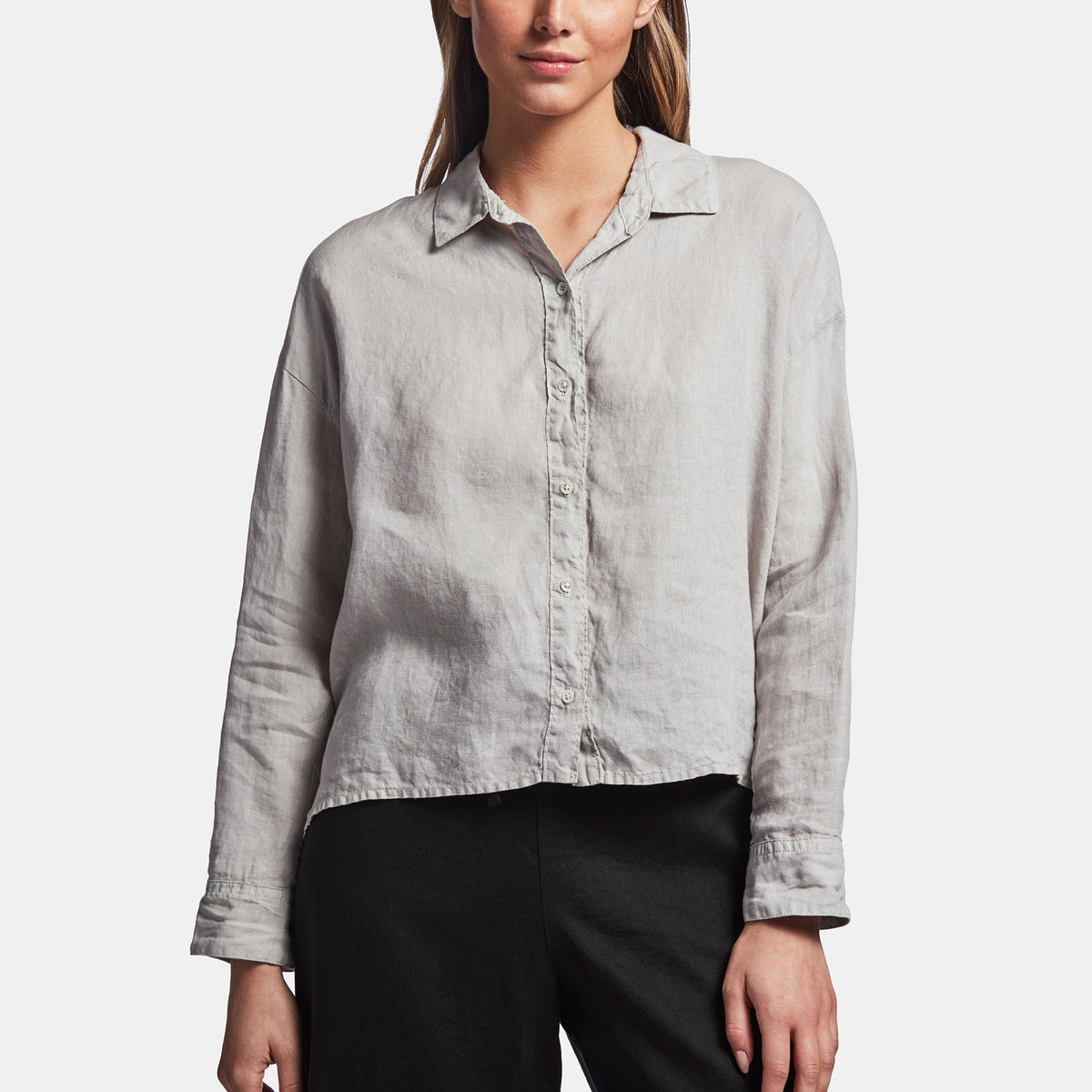 Canvas Linen Boxy Shirt In Silver | James Perse Los Angeles