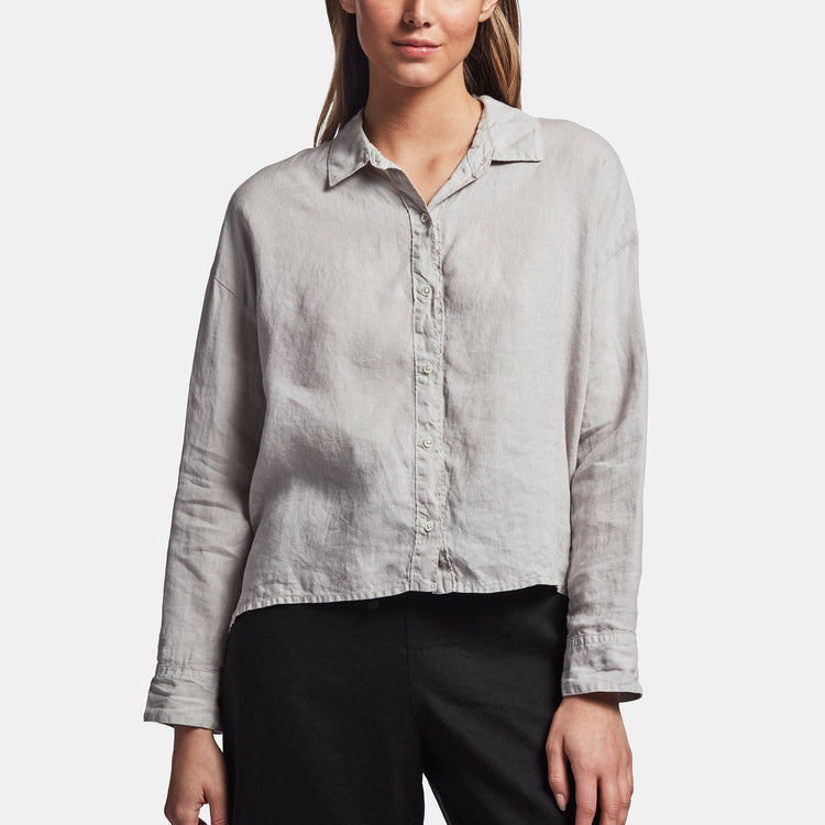 Canvas Linen Boxy Shirt In Silver | James Perse Los Angeles