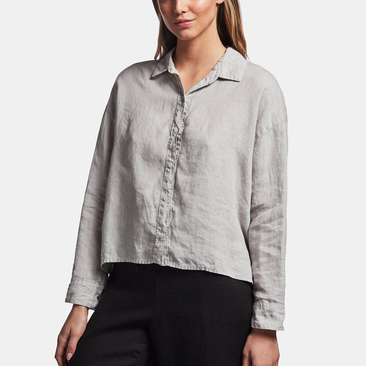 Canvas Linen Boxy Shirt In Silver | James Perse Los Angeles