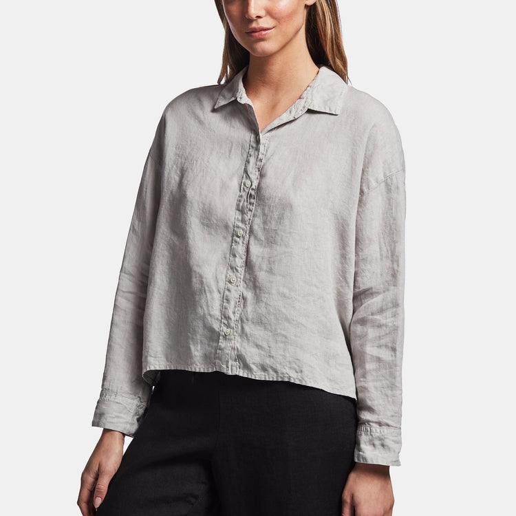 Canvas Linen Boxy Shirt In Silver | James Perse Los Angeles