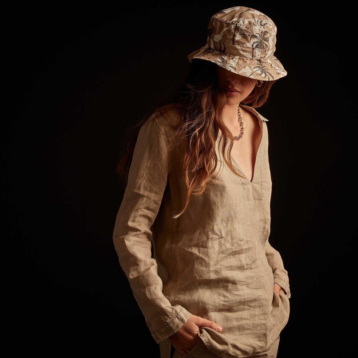 Open Collar Linen Shirt - Biscuit Pigment | James Perse Los Angeles