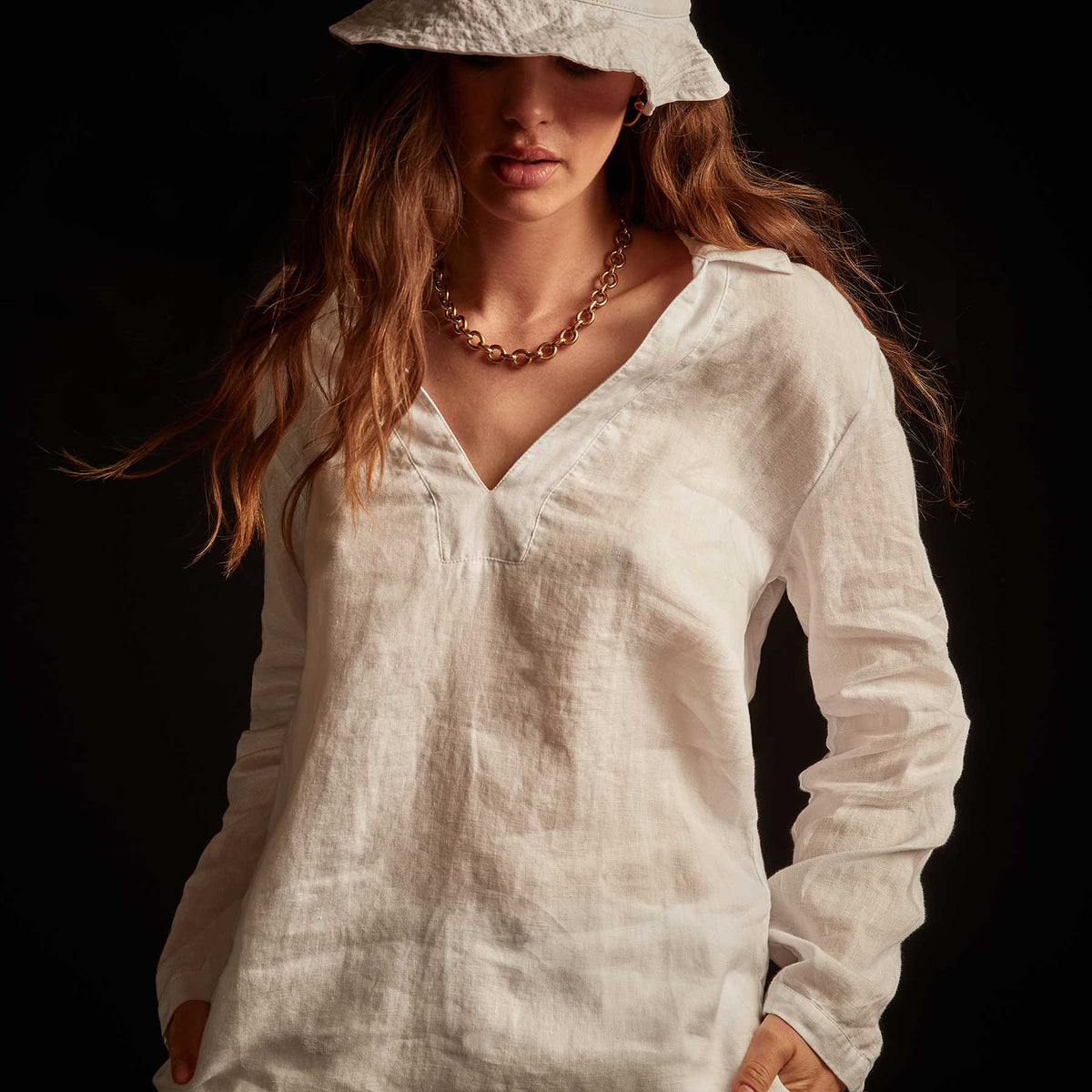 Open Collar Linen Shirt - White | James Perse Los Angeles