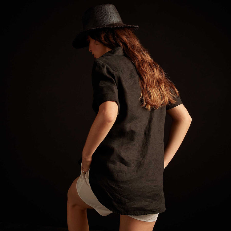 Lightweight Linen Pullover Shirt - Black | James Perse Los Angeles