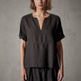 Open Front Linen Top in Black | James Perse Los Angeles