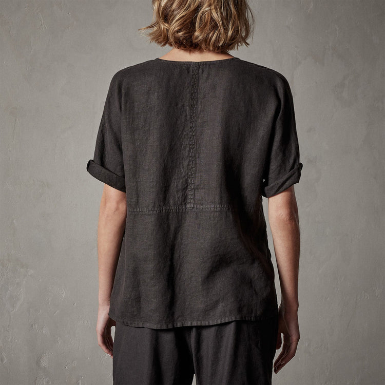 Open Front Linen Top in Black | James Perse Los Angeles