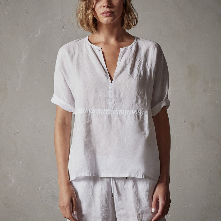 Open Front Linen Top in White | James Perse Los Angeles