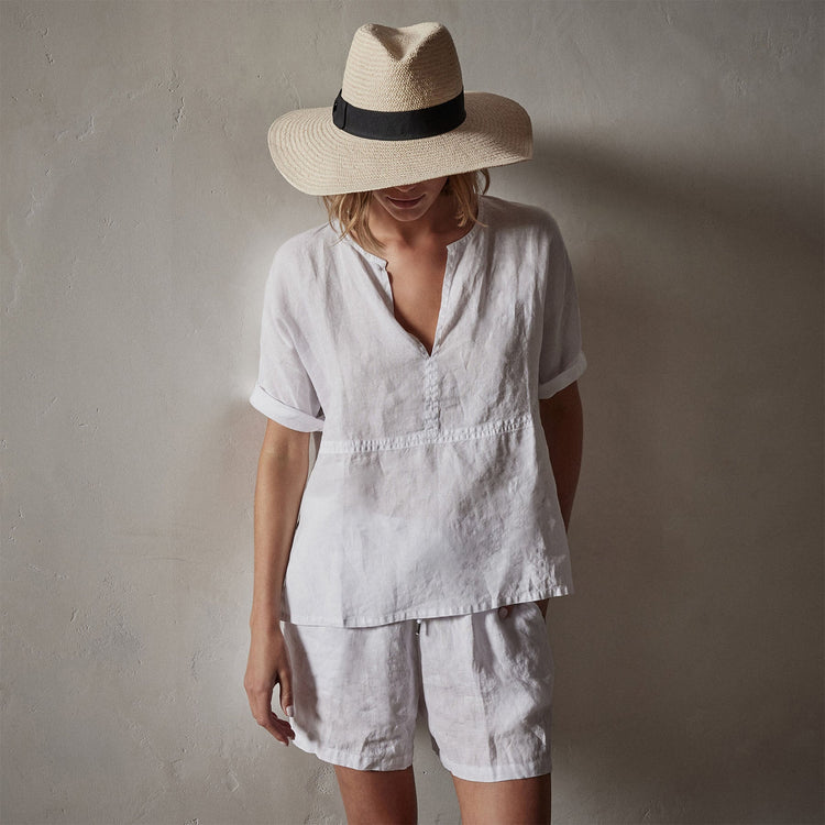 Open Front Linen Top in White | James Perse Los Angeles