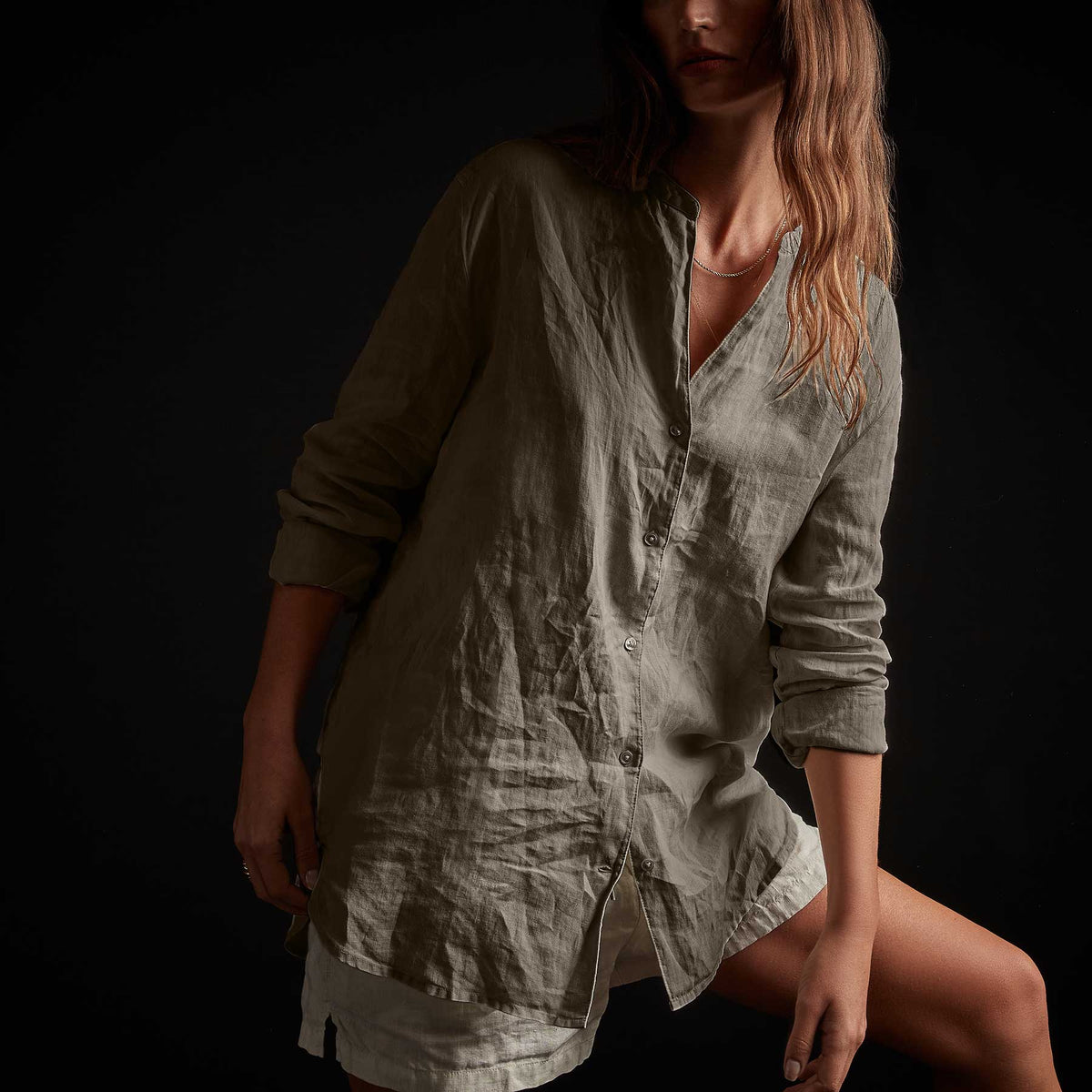 Lightweight Linen Shirt - Platoon Pigment | James Perse Los Angeles