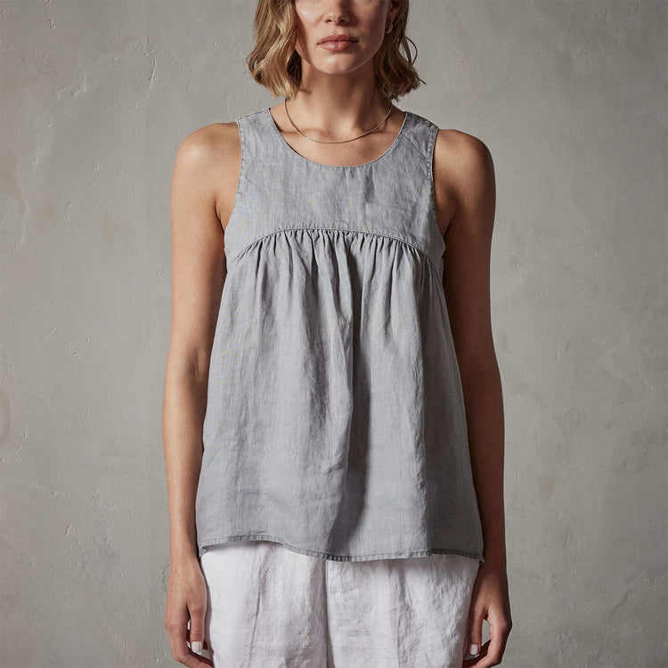 Gathered Linen Top in Breeze Pigment | James Perse Los Angeles