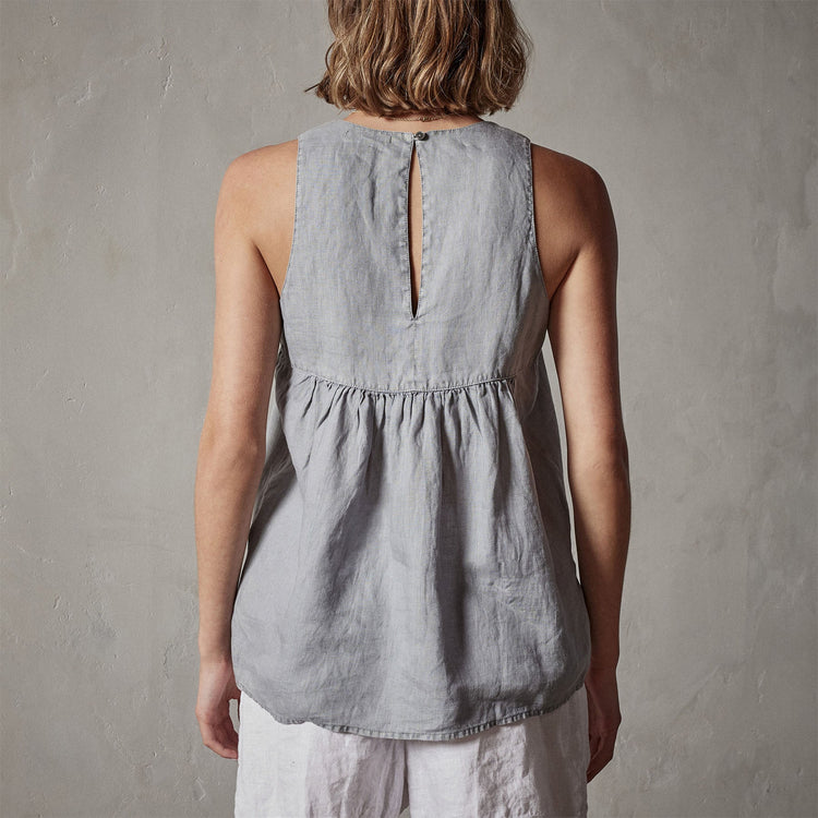 Gathered Linen Top in Breeze Pigment | James Perse Los Angeles