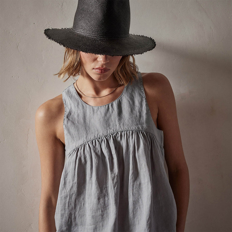 Gathered Linen Top in Breeze Pigment | James Perse Los Angeles