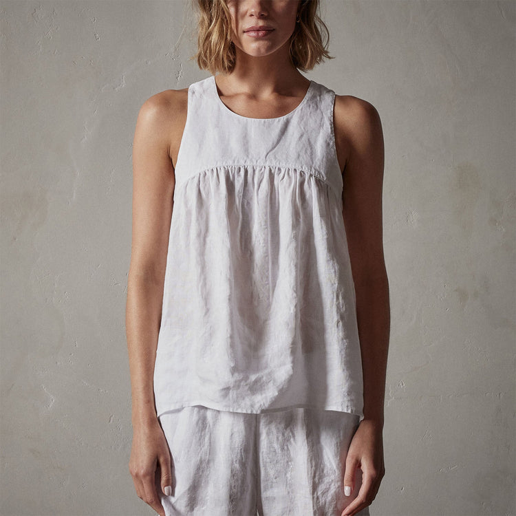 Gathered Linen Top in White | James Perse Los Angeles