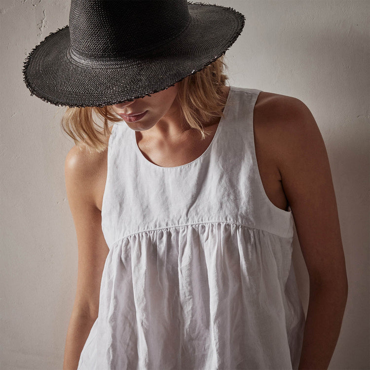Gathered Linen Top in White | James Perse Los Angeles