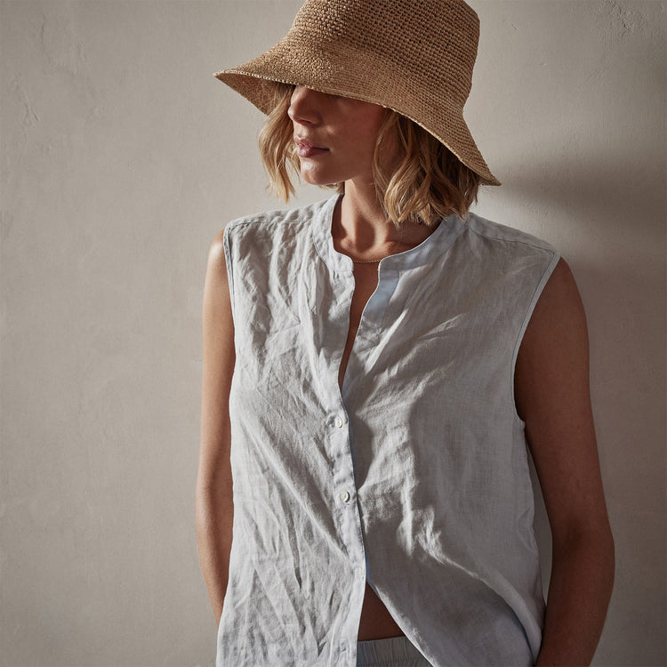 Double Dye Sleeveless Linen Shirt in Memory Pigment | James Perse Los Angeles