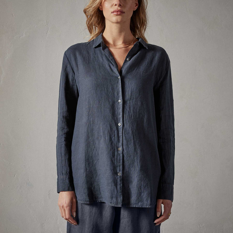 Lightweight Linen Shirt in Blue Oil | James Perse Los Angeles 