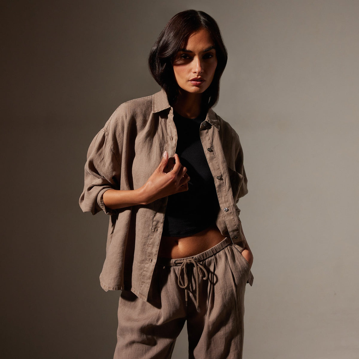 Linen Oversized Shirt in Cargo Pigment | James Perse Los Angeles