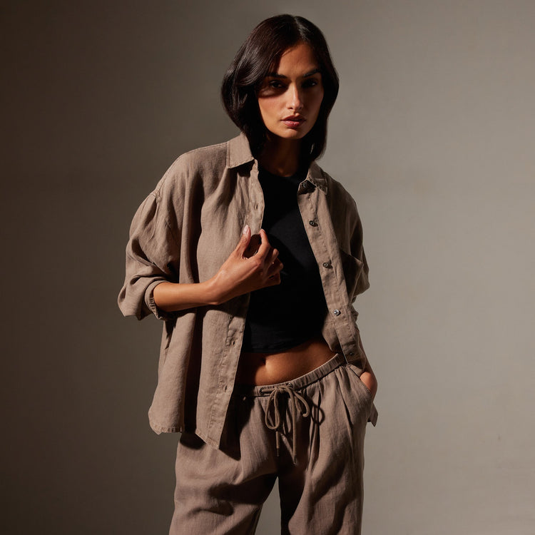 Linen Oversized Shirt in Cargo Pigment | James Perse Los Angeles