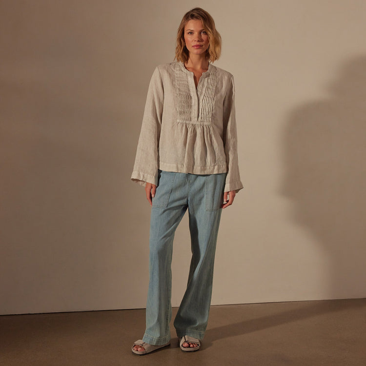 Pin Tuck Linen Top in Salt Pigment | James Perse Los Angeles