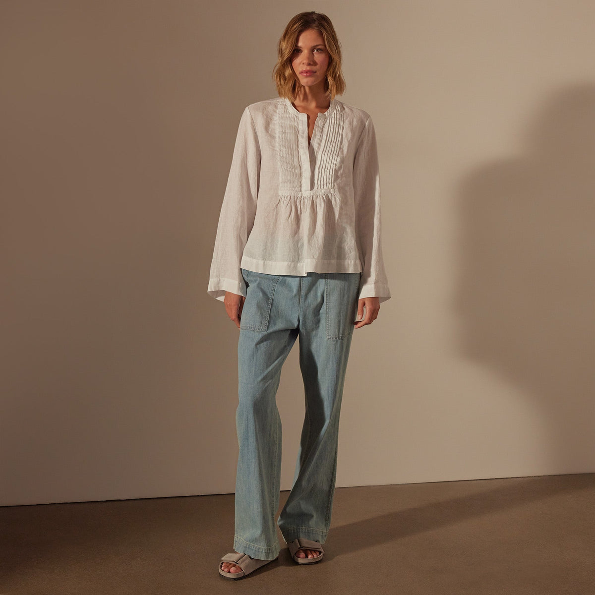 Pin Tuck Linen Top in White | James Perse Los Angeles