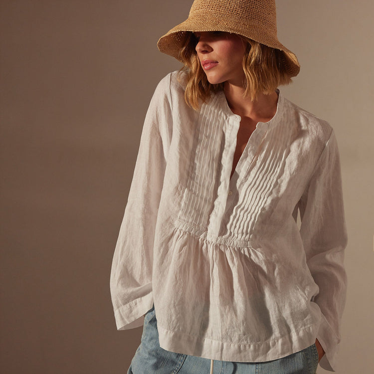 Pin Tuck Linen Top in White | James Perse Los Angeles