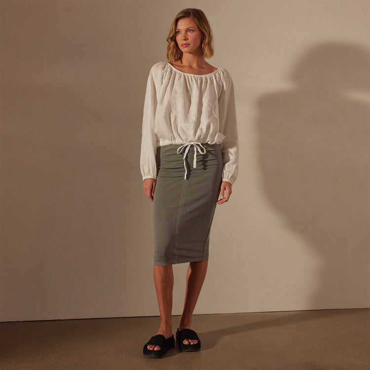 Linen Gathered Blouse in White | James Perse Los Angeles