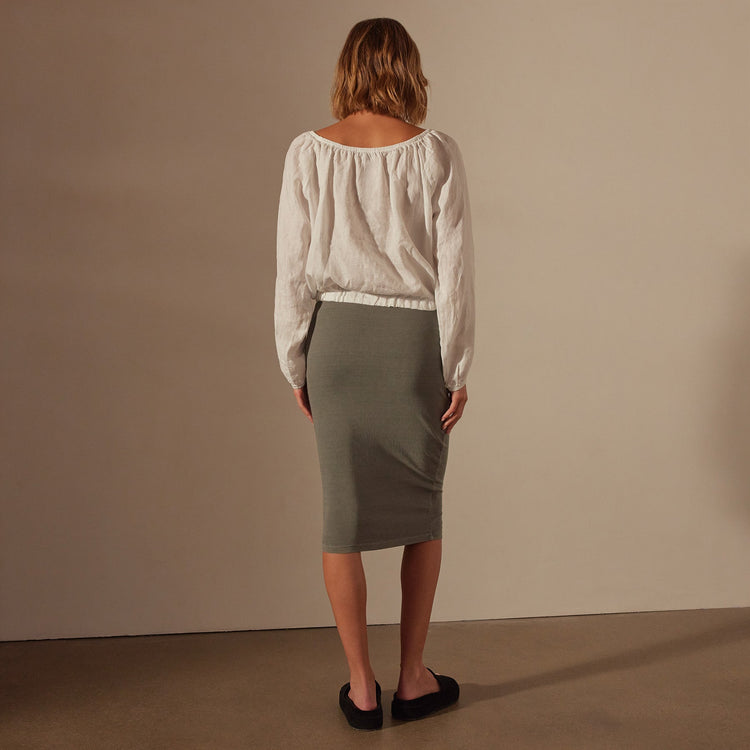 Linen Gathered Blouse in White | James Perse Los Angeles