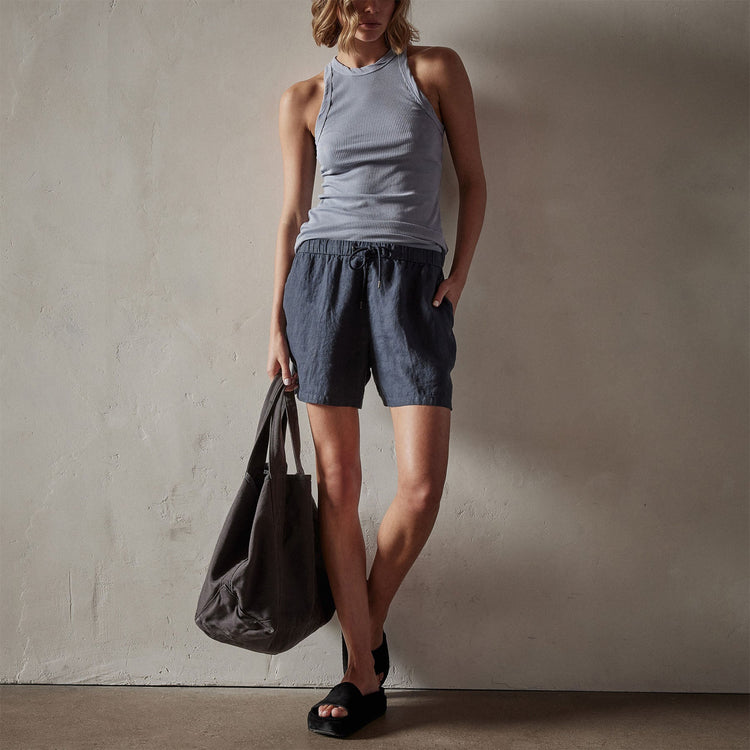 Lightweight Linen Short in Blue Oil | James Perse Los Angeles